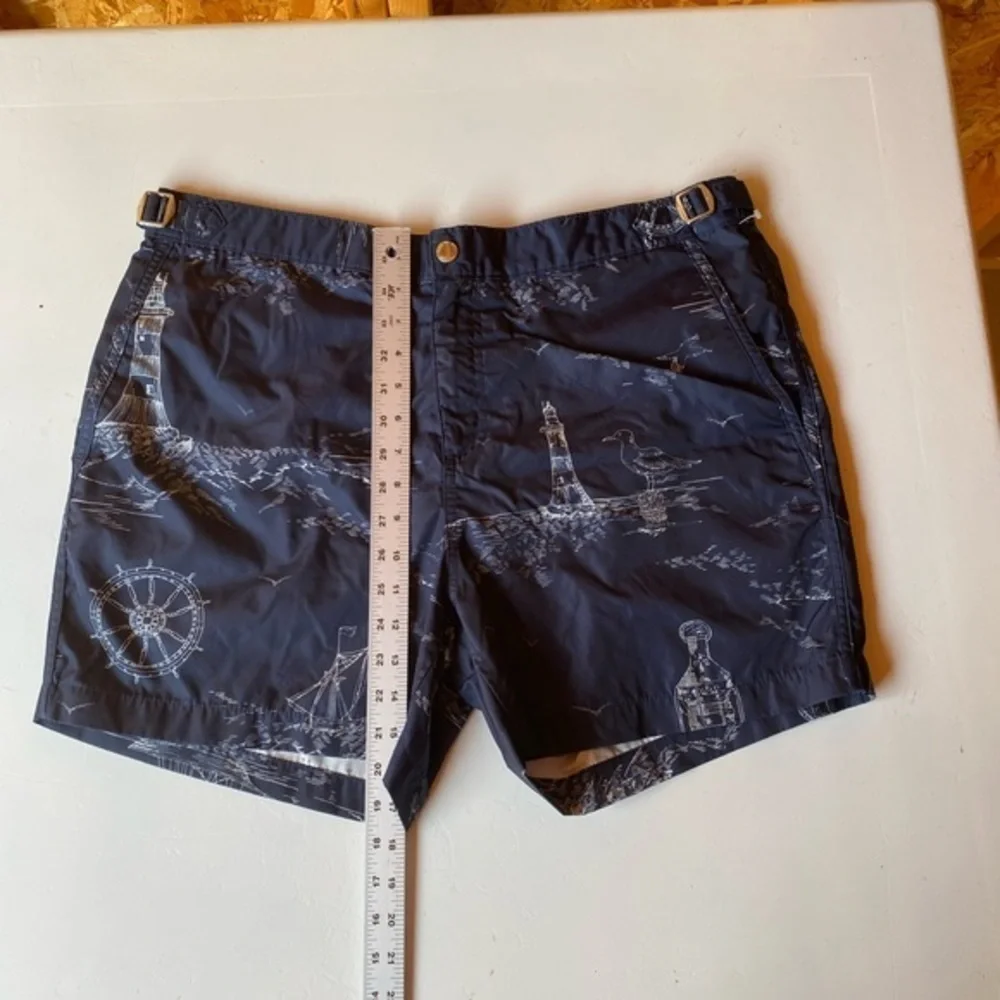 Lands End Nautical Swim Trunks, Size 38, Navy​, Adjustable Waist, Classic Style!